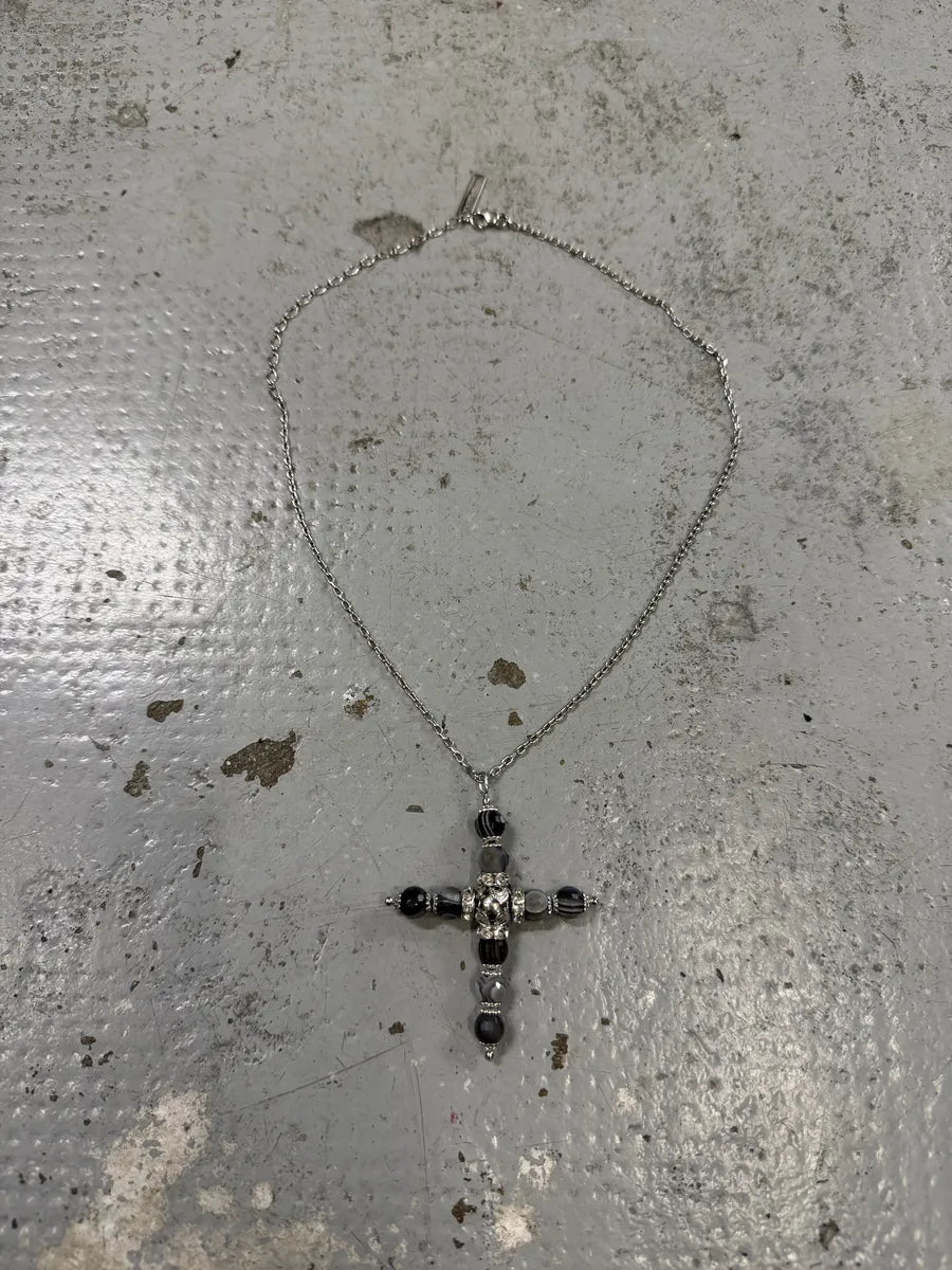 Dolce & Gabbana Cross Grey& Black Embellished Necklace MStrGcy 0