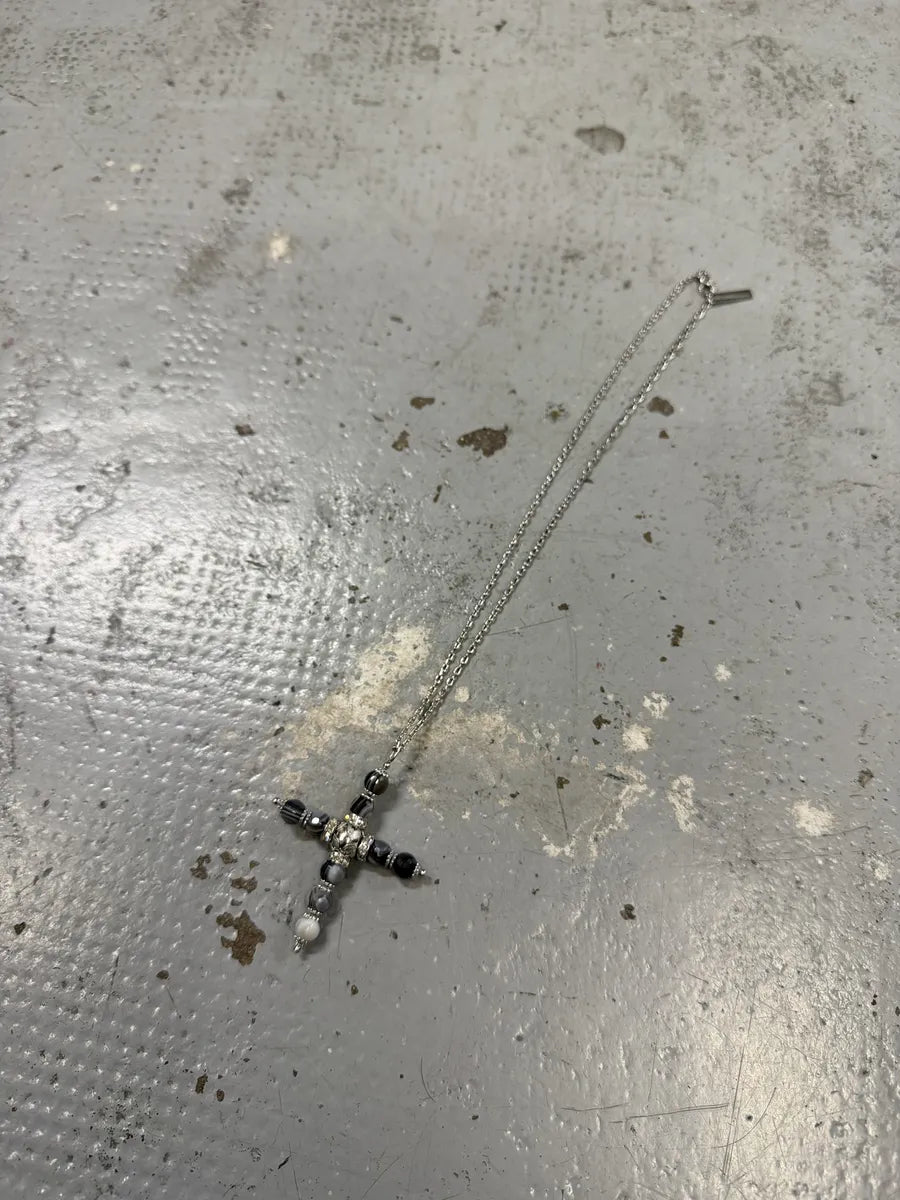 Dolce & Gabbana Cross Grey& Black Embellished Necklace MStrGcy 1