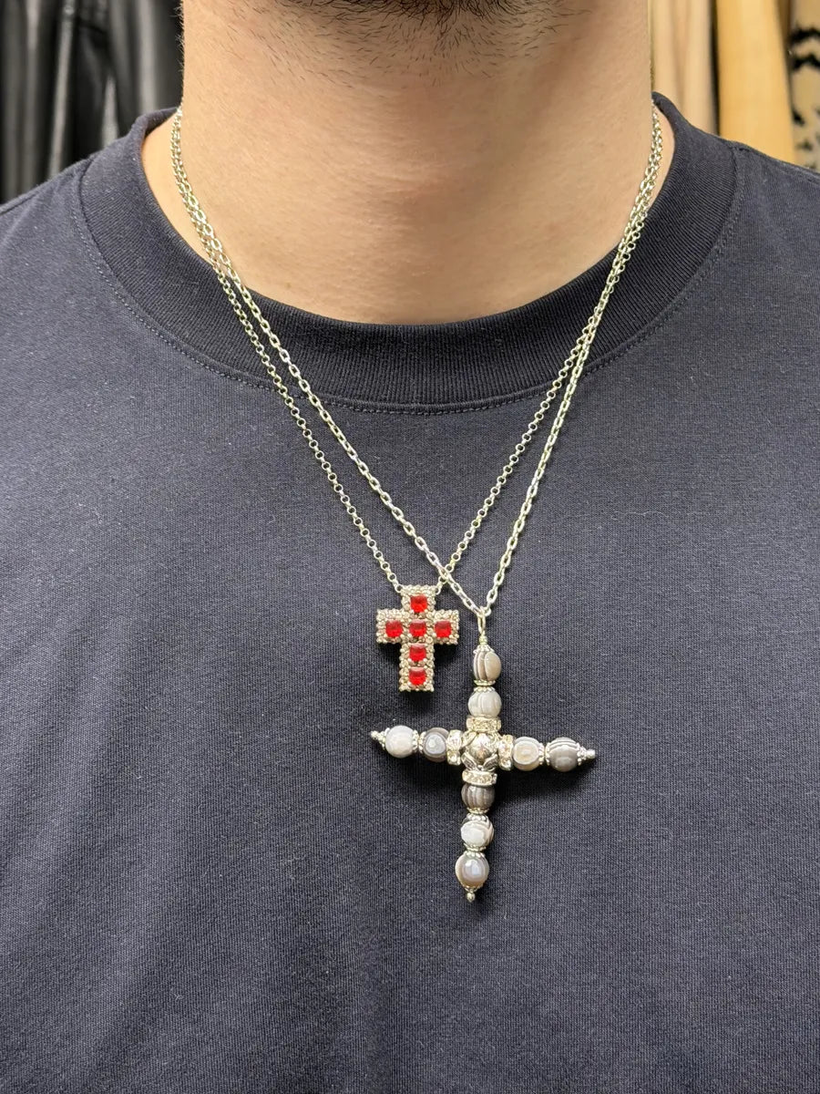 Dolce & Gabbana Cross Grey& Black Embellished Necklace MStrGcy 2