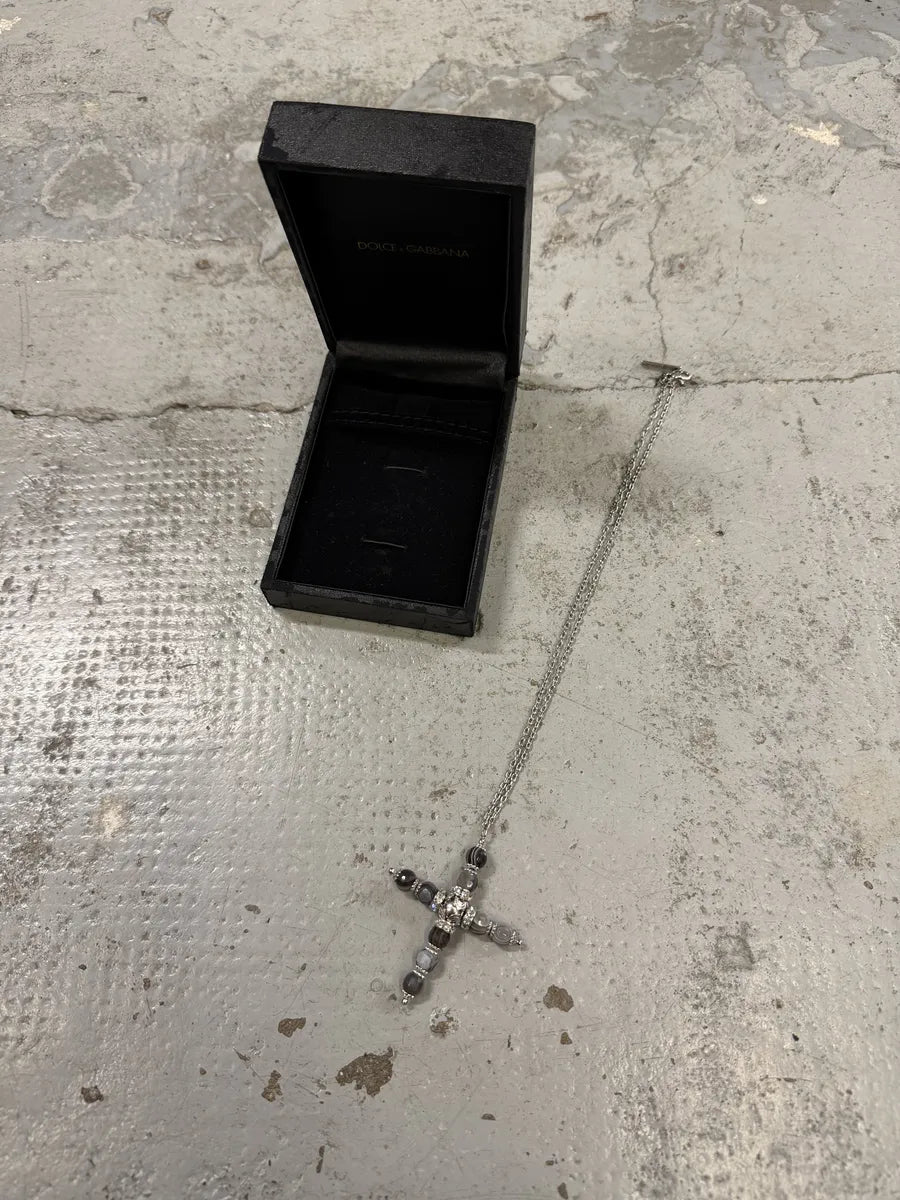 Dolce & Gabbana Cross Grey& Black Embellished Necklace MStrGcy 3