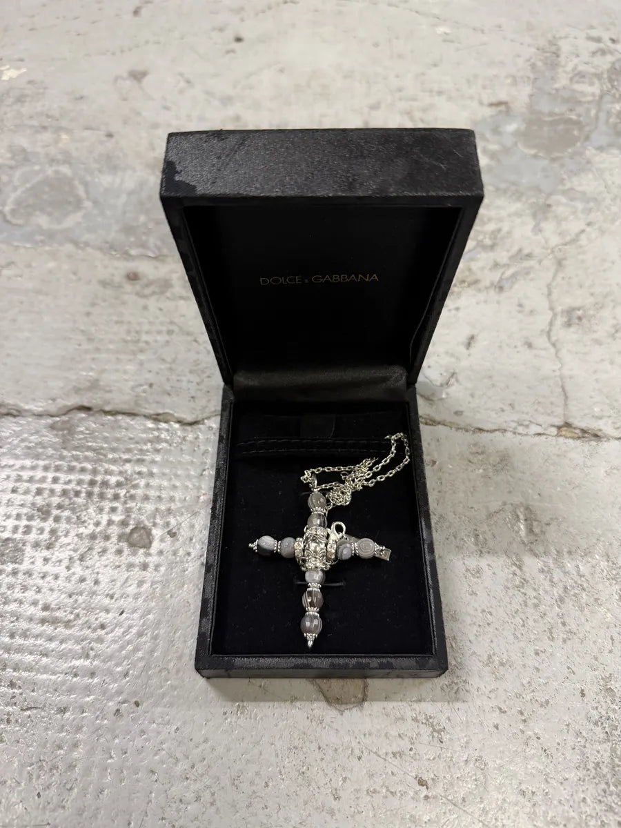 Dolce & Gabbana Cross Grey& Black Embellished Necklace MStrGcy 4