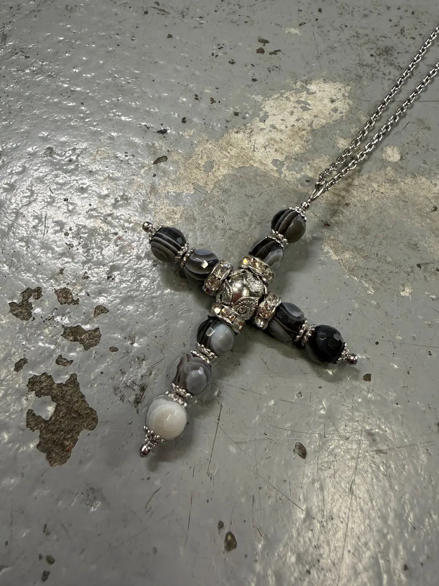 Dolce & Gabbana Cross Grey& Black Embellished Necklace MStrGcy 5