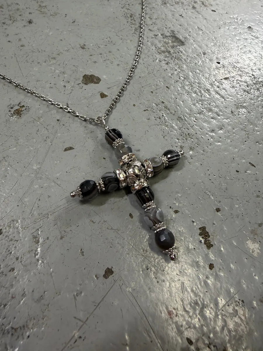Dolce & Gabbana Cross Grey& Black Embellished Necklace MStrGcy 6