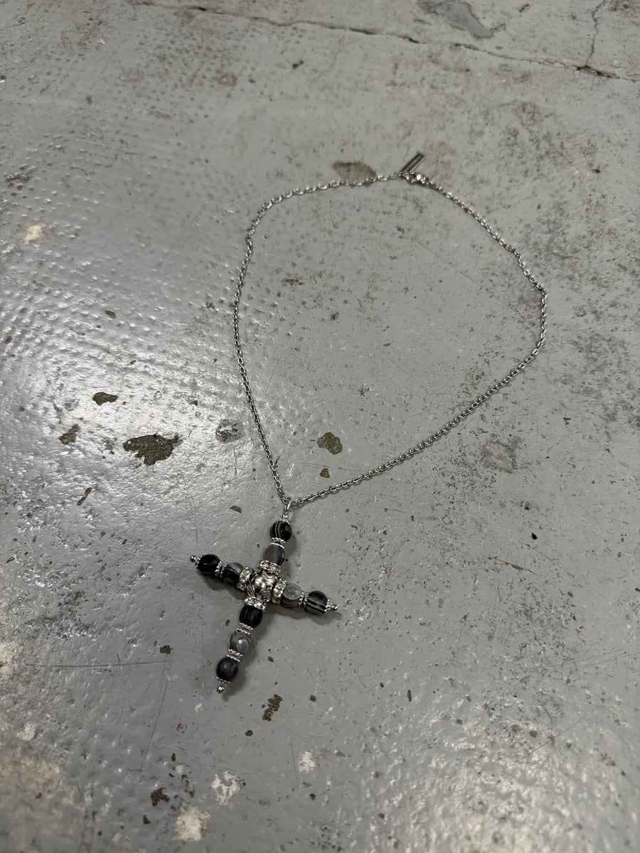 Dolce & Gabbana Cross Grey& Black Embellished Necklace MStrGcy 7