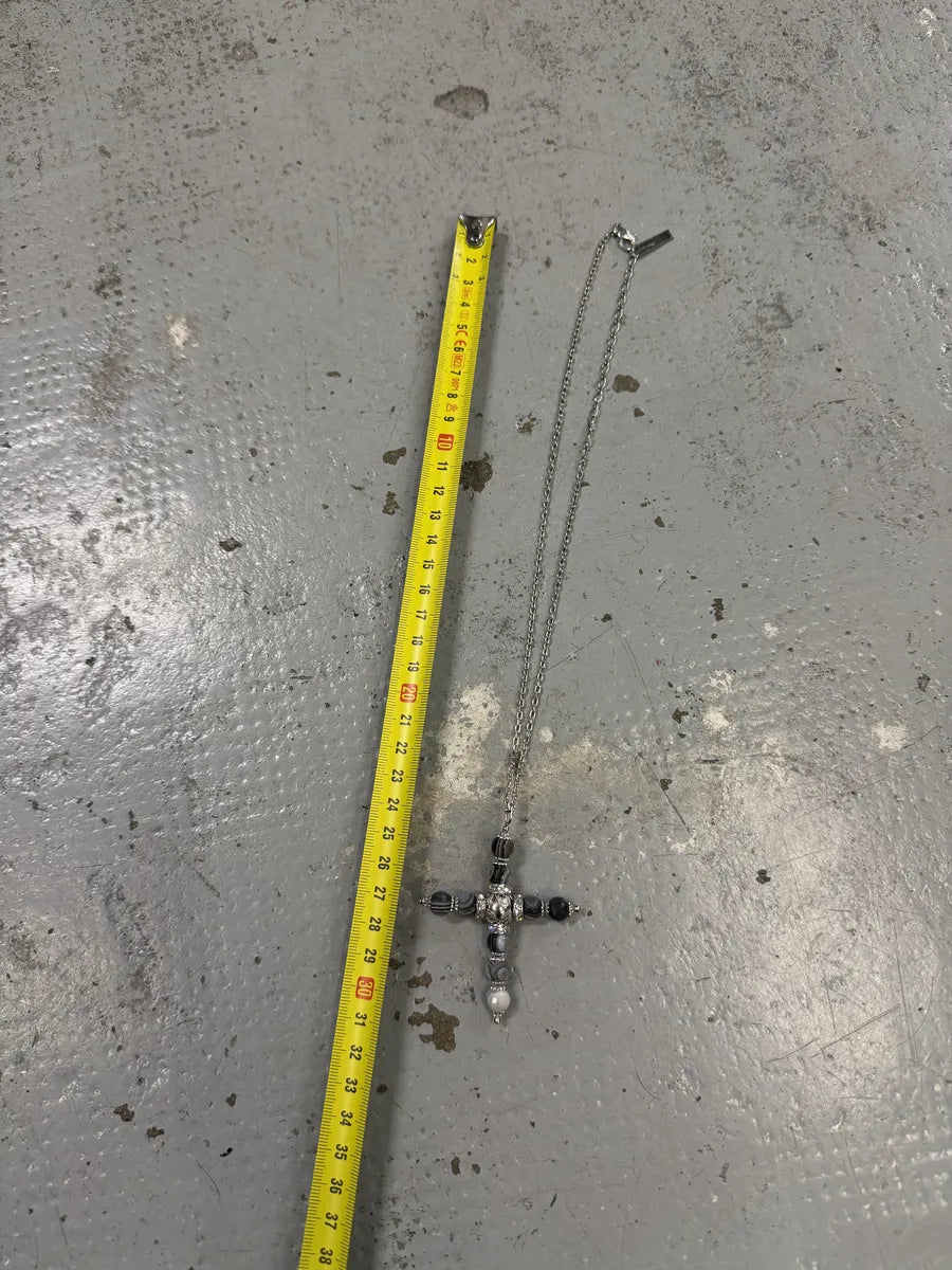 Dolce & Gabbana Cross Grey& Black Embellished Necklace MStrGcy 8