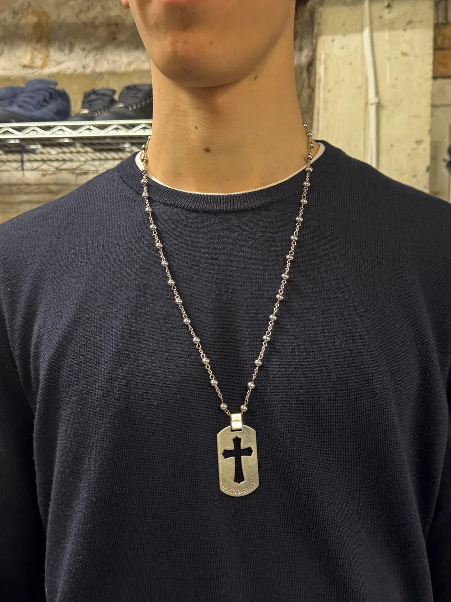 Dolce & Gabbana Cross Sliver Dog Tag Ball Necklace (OS) YtwJKxN 1