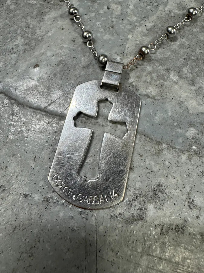 Dolce & Gabbana Cross Sliver Dog Tag Ball Necklace (OS) YtwJKxN 2