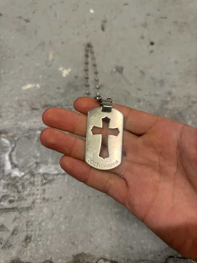 Dolce & Gabbana Cross Sliver Dog Tag Ball Necklace (OS) YtwJKxN 3