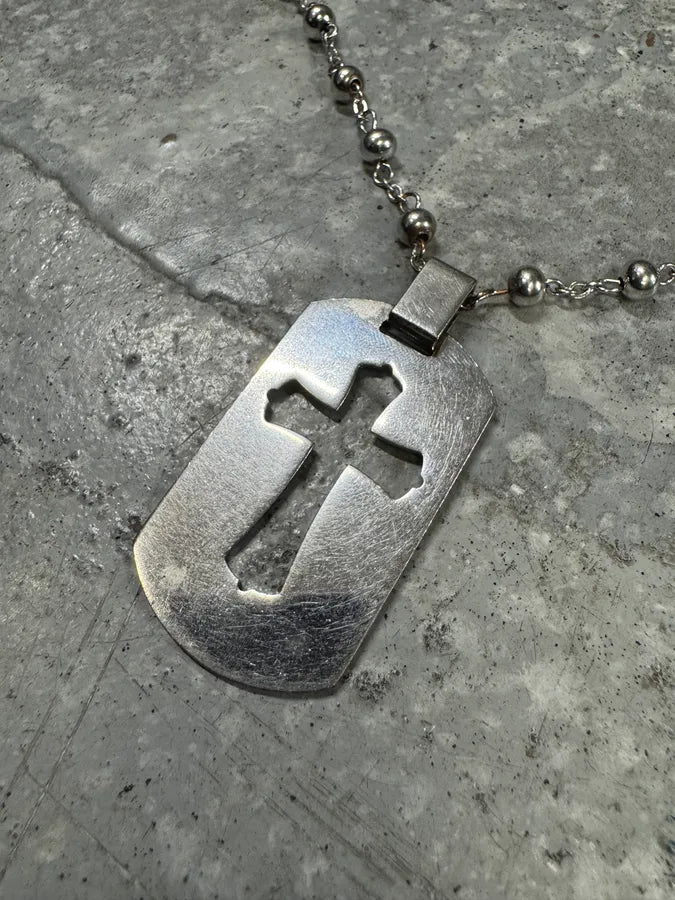 Dolce & Gabbana Cross Sliver Dog Tag Ball Necklace (OS) YtwJKxN 4