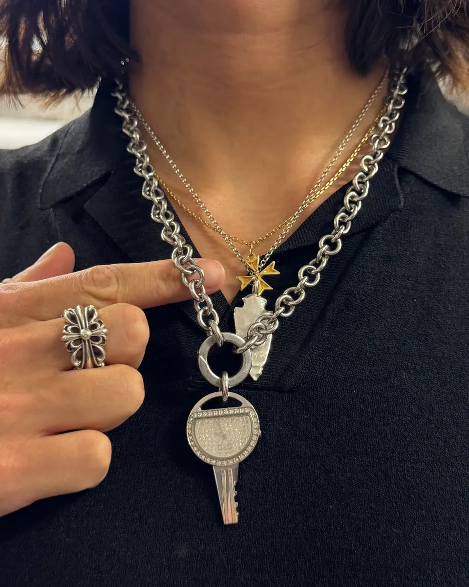 DOLCE&GABBANA チェーン付きキーホルダー DOLCE & GABBANA Keychain Black DG Logo Leather Silver Metal