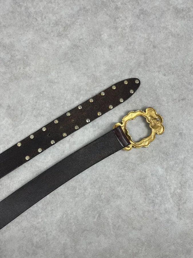 AW2006 Dolce & Gabbana Dark Brown Leather Baroque Angel Studded Belt kuXvQuX 5