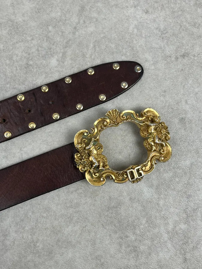AW2006 Dolce & Gabbana Dark Brown Leather Baroque Angel Studded Belt kuXvQuX 6