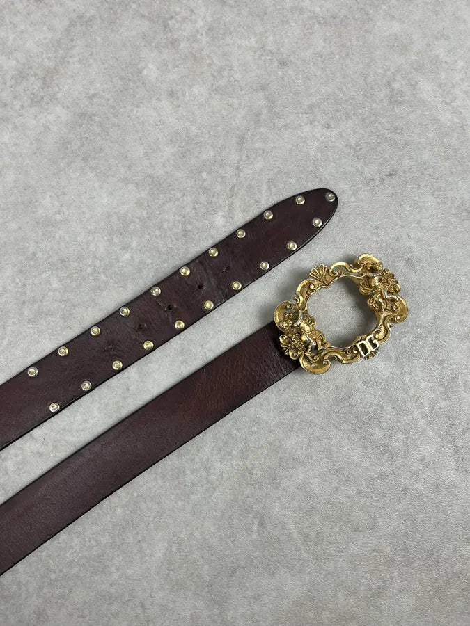 AW2006 Dolce & Gabbana Dark Brown Leather Baroque Angel Studded Belt kuXvQuX 4