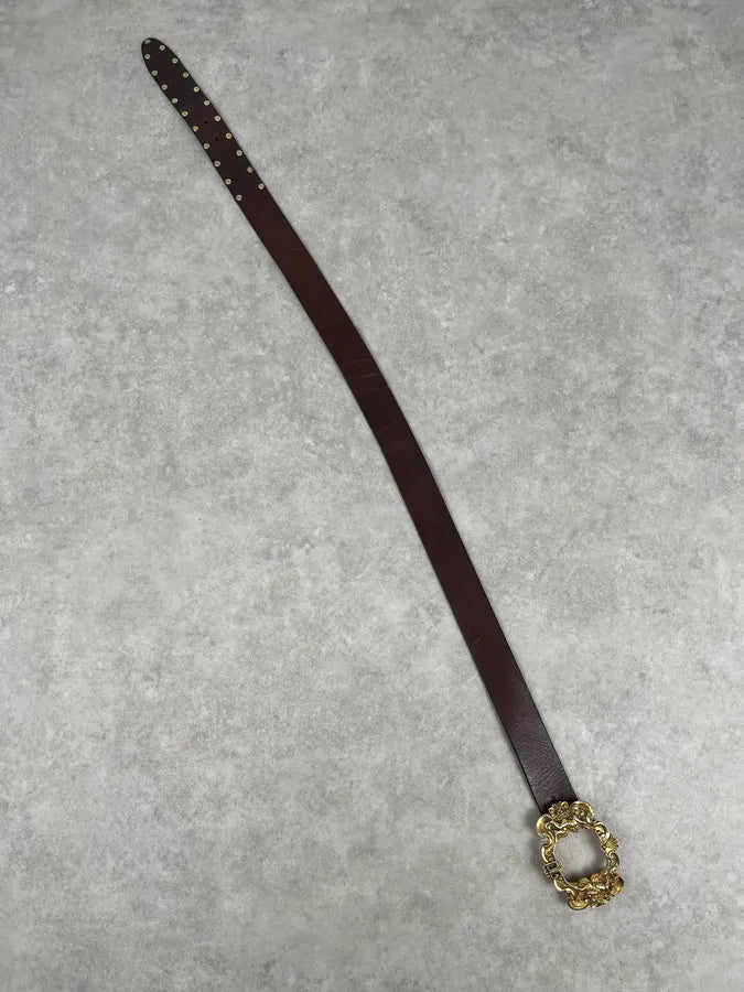 AW2006 Dolce & Gabbana Dark Brown Leather Baroque Angel Studded Belt kuXvQuX 7