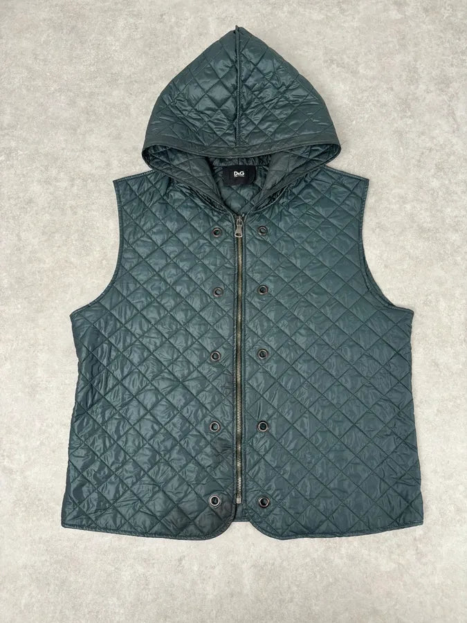 2010s Dolce & Gabbana Dark Green Quilted Hooded Nylon Vest zWuZrzd 0
