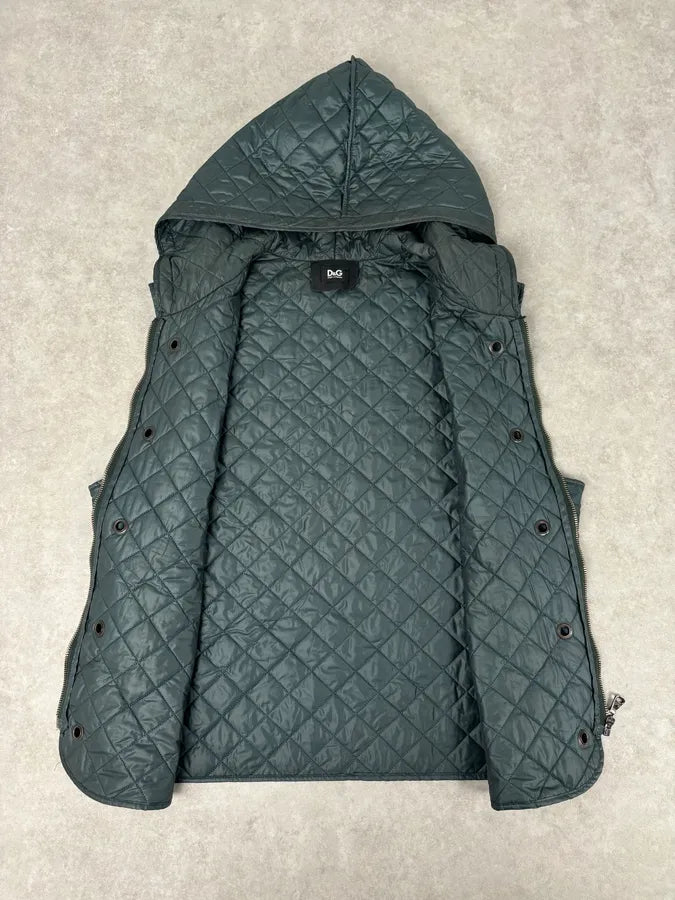2010s Dolce & Gabbana Dark Green Quilted Hooded Nylon Vest zWuZrzd 6