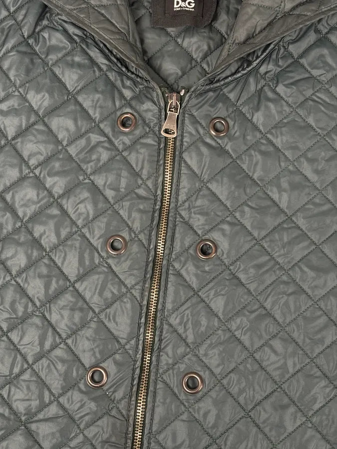 2010s Dolce & Gabbana Dark Green Quilted Hooded Nylon Vest zWuZrzd 8