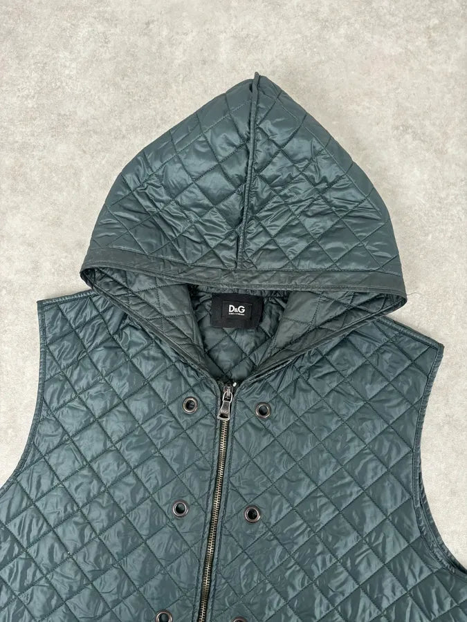 2010s Dolce & Gabbana Dark Green Quilted Hooded Nylon Vest zWuZrzd 3