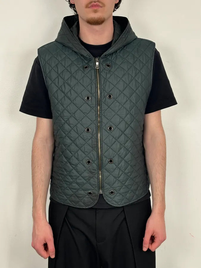 2010s Dolce & Gabbana Dark Green Quilted Hooded Nylon Vest zWuZrzd 1