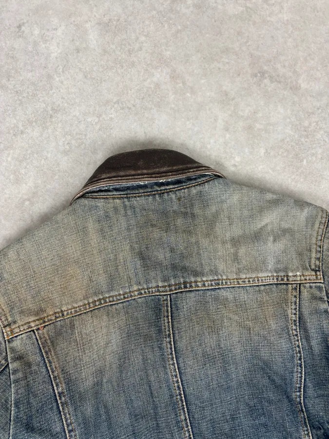 AW2003 Dolce & Gabbana Layered Leather & Faded Denim Jacket VkDbQHy 5