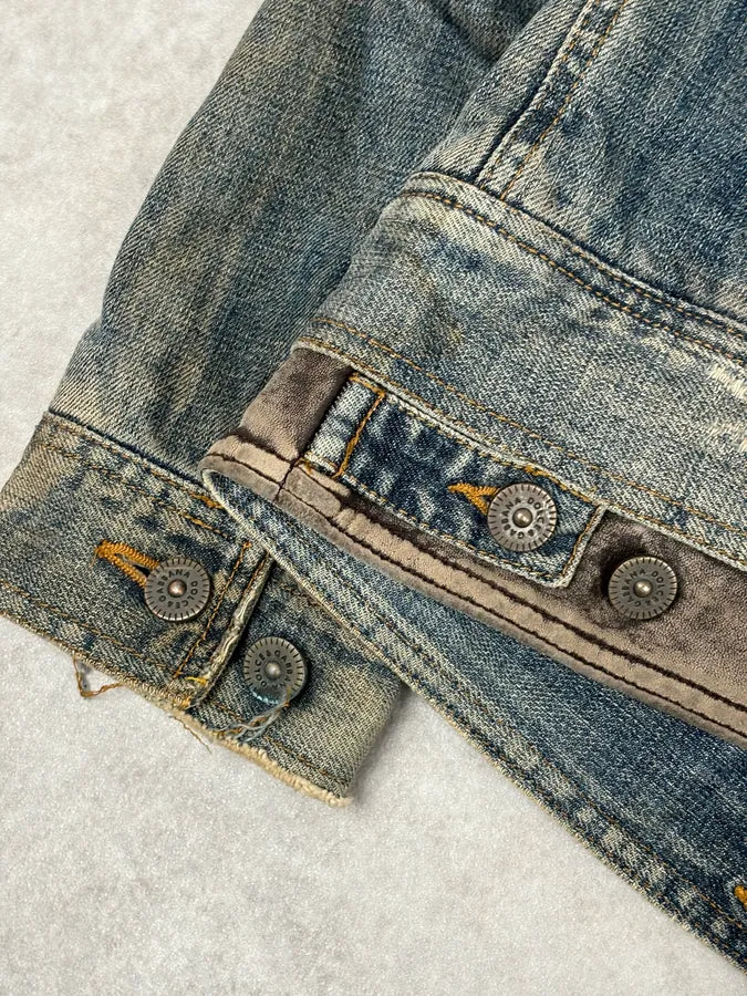 AW2003 Dolce & Gabbana Layered Leather & Faded Denim Jacket VkDbQHy 8