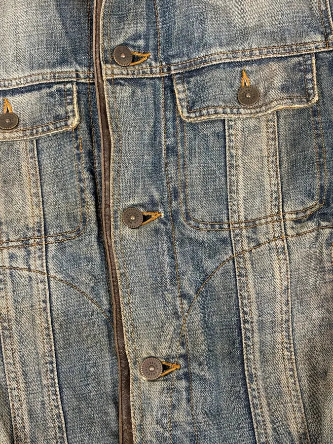 AW2003 Dolce & Gabbana Layered Leather & Faded Denim Jacket VkDbQHy 10