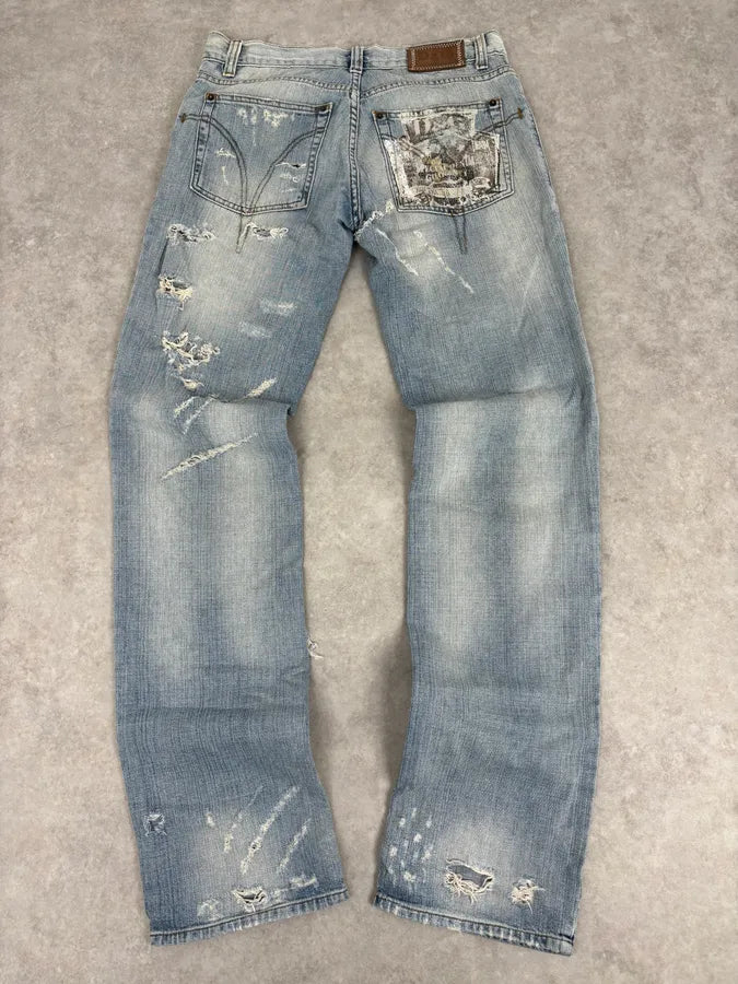SS2006 Dolce & Gabbana Blue Destroyed Denim Jeans xjJYuxw 5