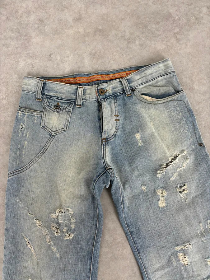 SS2006 Dolce & Gabbana Blue Destroyed Denim Jeans xjJYuxw 1