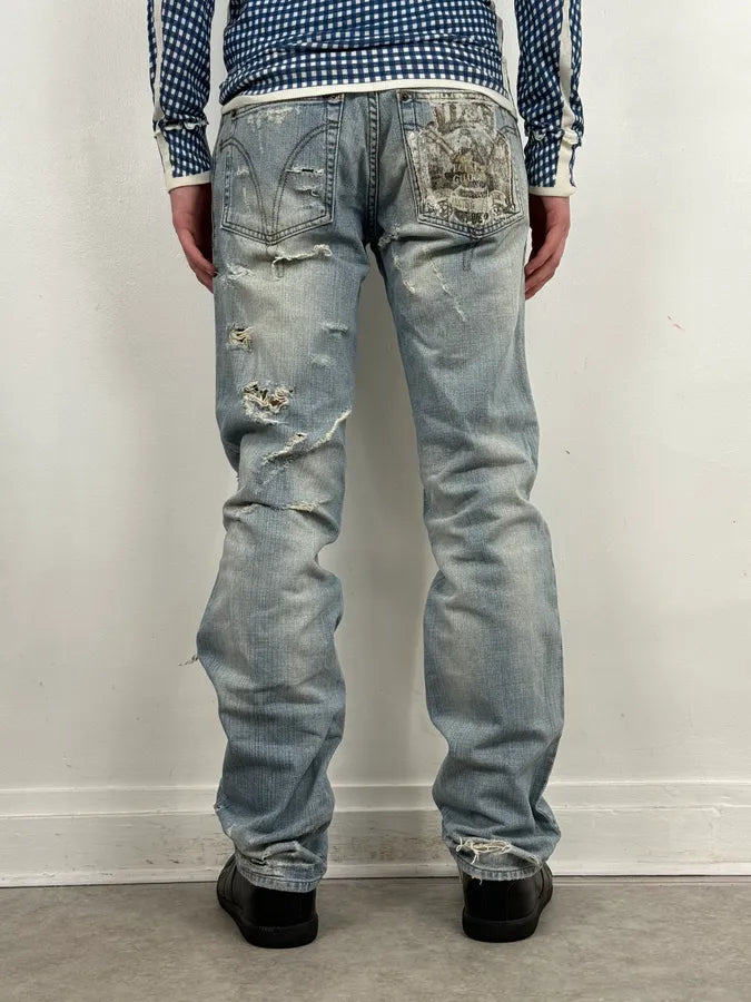 SS2006 Dolce & Gabbana Blue Destroyed Denim Jeans xjJYuxw 4