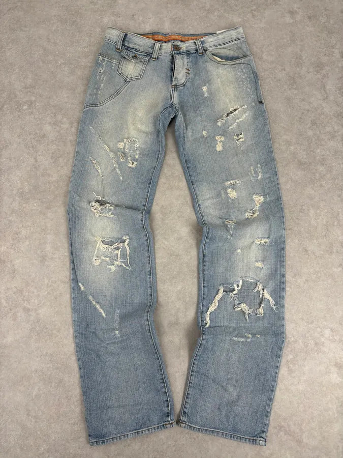 SS2006 Dolce & Gabbana Blue Destroyed Denim Jeans xjJYuxw 0