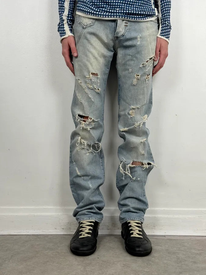 SS2006 Dolce & Gabbana Blue Destroyed Denim Jeans xjJYuxw 2