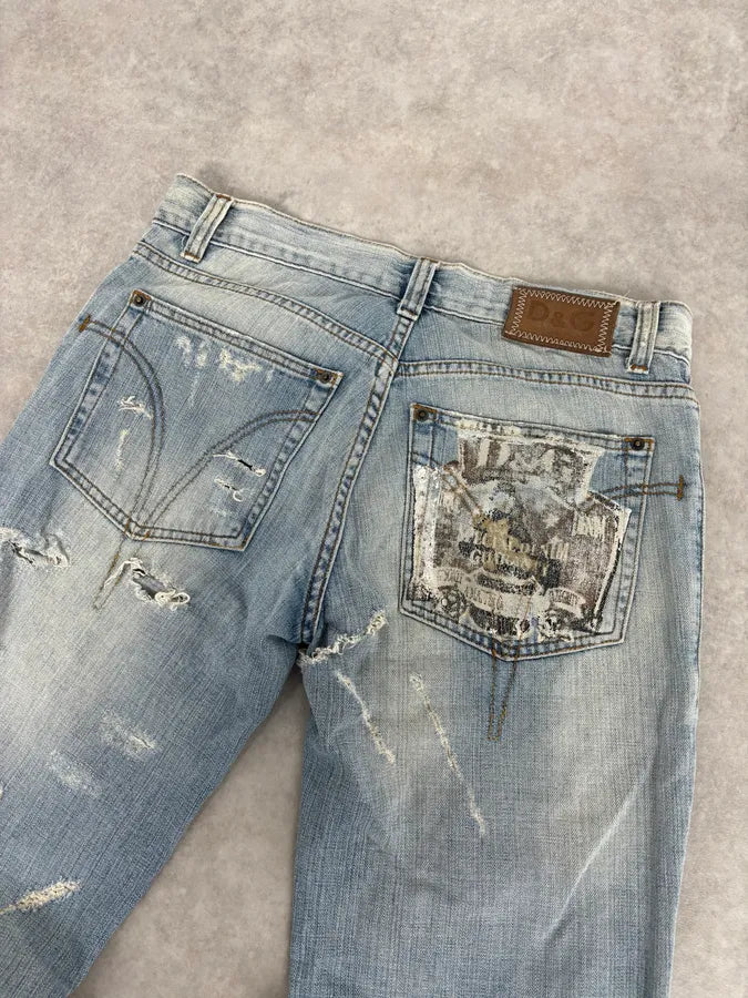 SS2006 Dolce & Gabbana Blue Destroyed Denim Jeans xjJYuxw 6
