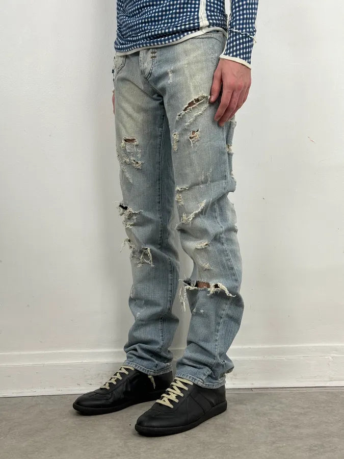 SS2006 Dolce & Gabbana Blue Destroyed Denim Jeans xjJYuxw 3