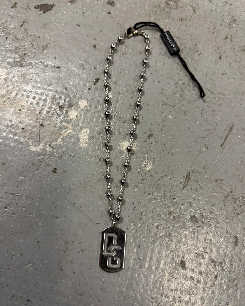 Dolce & Gabbana DG Dog Tag Sliver Necklace Ball Chain (OS) SGFeXLt 0