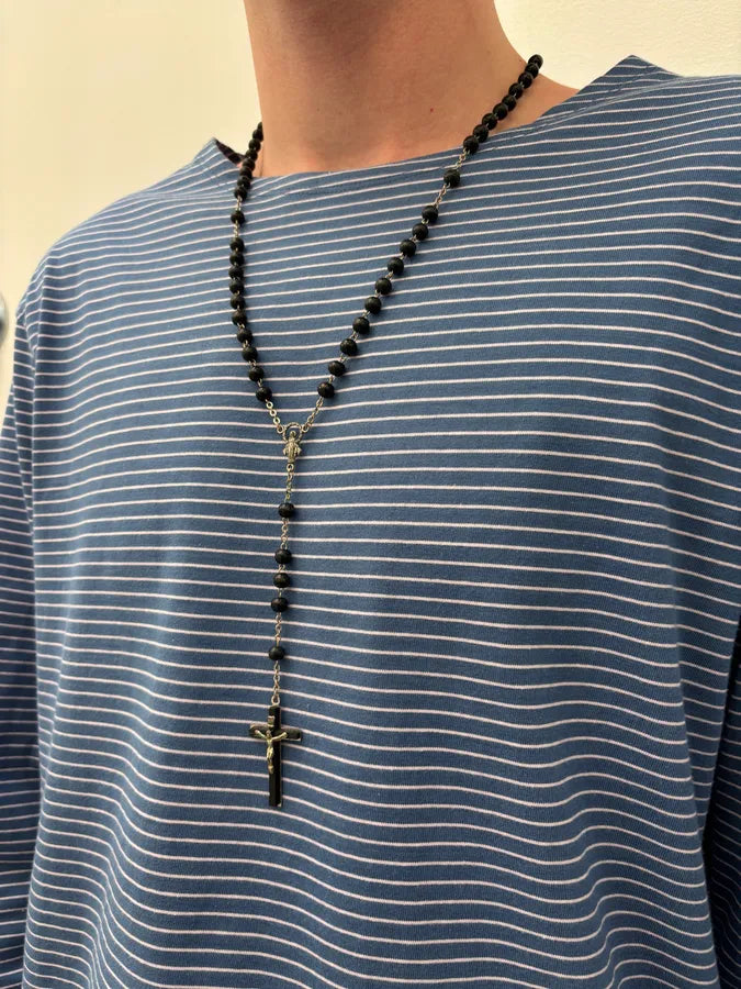 SS2015 Dolce & Gabbana Rosary Black Beads Cross Necklace ZNPtQhA 2