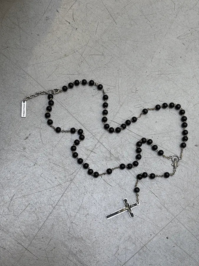 SS2015 Dolce & Gabbana Rosary Black Beads Cross Necklace ZNPtQhA 4