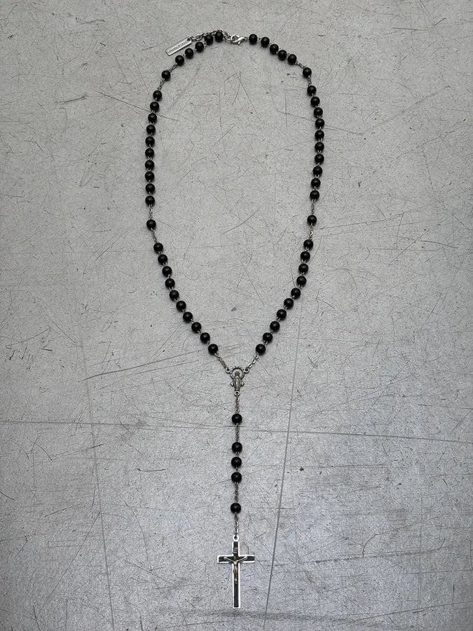 SS2015 Dolce & Gabbana Rosary Black Beads Cross Necklace ZNPtQhA 0
