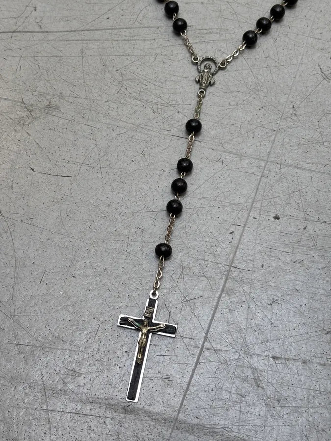 SS2015 Dolce & Gabbana Rosary Black Beads Cross Necklace ZNPtQhA 3