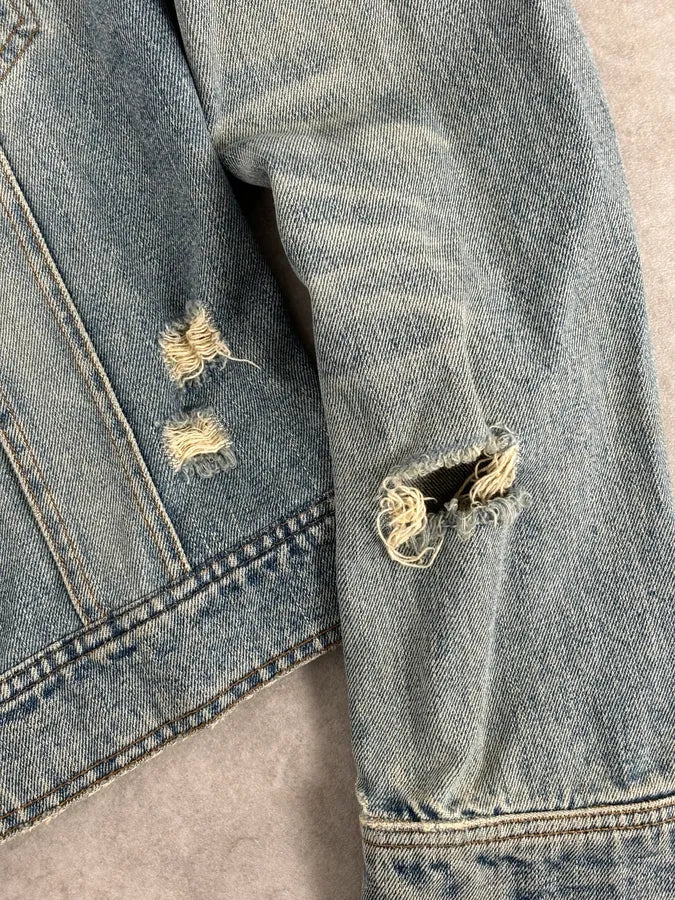 1990s Dolce & Gabbana Blue Faded Distressed Denim Jacket OPJSZqV 8