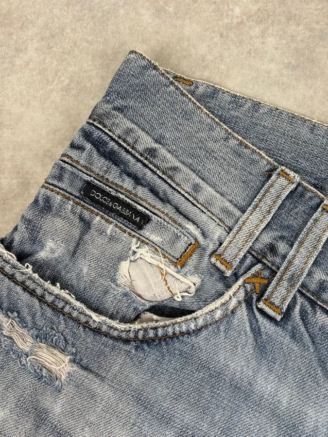2000s Dolce & Gabbana Distressed Light Wash Blue Jeans dFBgKNP 9
