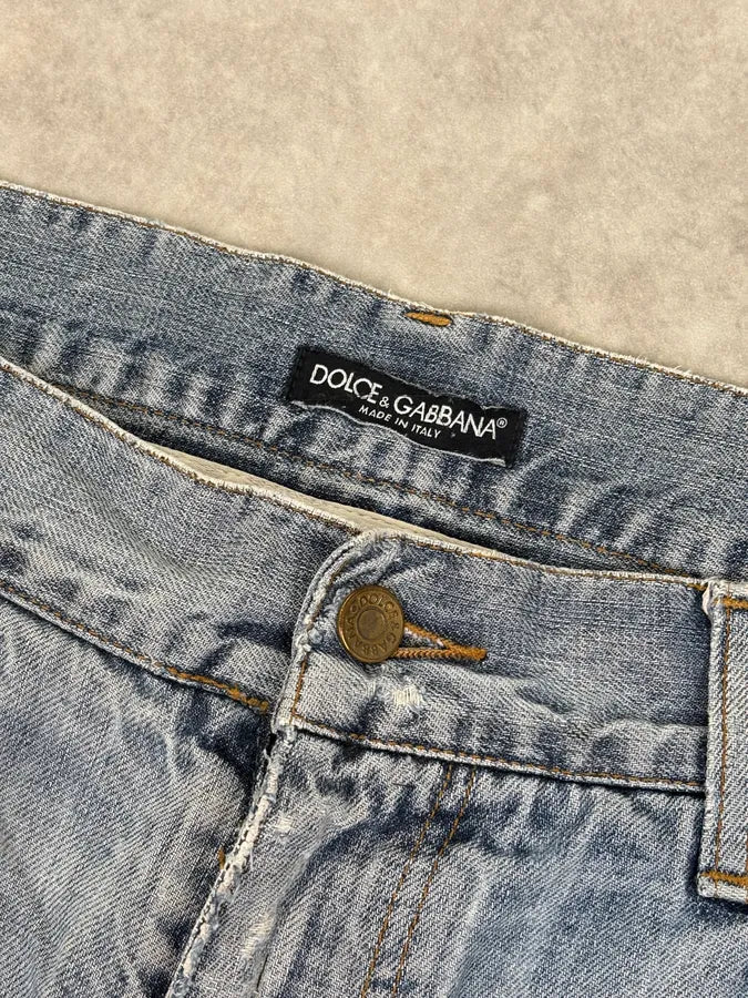 2000s Dolce & Gabbana Distressed Light Wash Blue Jeans dFBgKNP 8