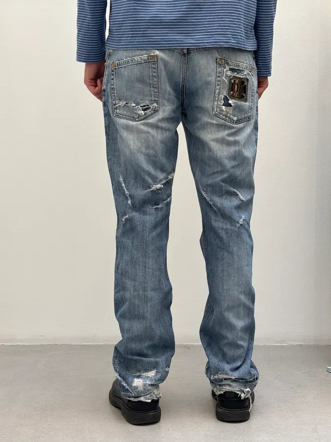 2000s Dolce & Gabbana Distressed Light Wash Blue Jeans dFBgKNP 1