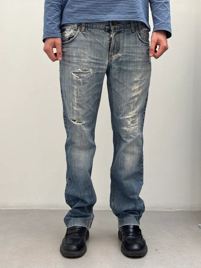 2000s Dolce & Gabbana Distressed Light Wash Blue Jeans dFBgKNP 0