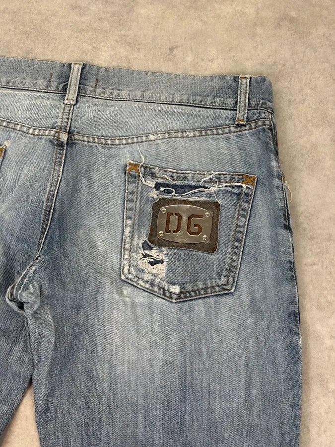 2000s Dolce & Gabbana Distressed Light Wash Blue Jeans dFBgKNP 7