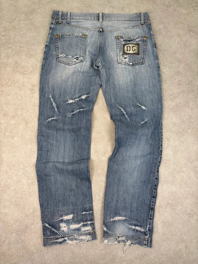 2000s Dolce & Gabbana Distressed Light Wash Blue Jeans dFBgKNP 5
