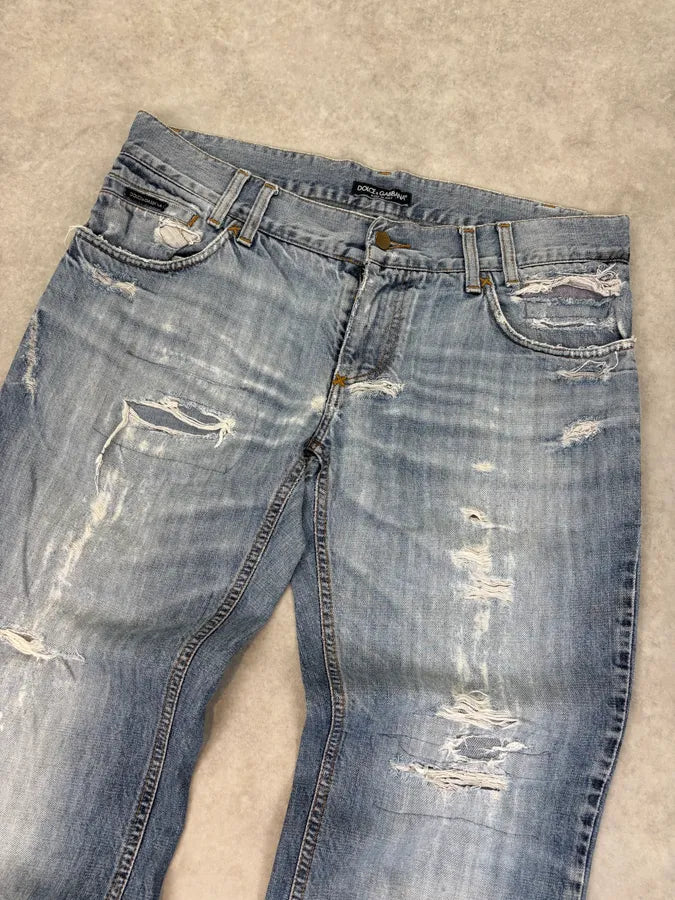 2000s Dolce & Gabbana Distressed Light Wash Blue Jeans dFBgKNP 4