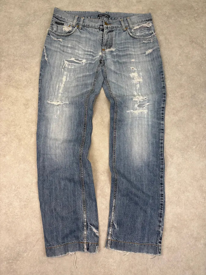 2000s Dolce & Gabbana Distressed Light Wash Blue Jeans dFBgKNP 3