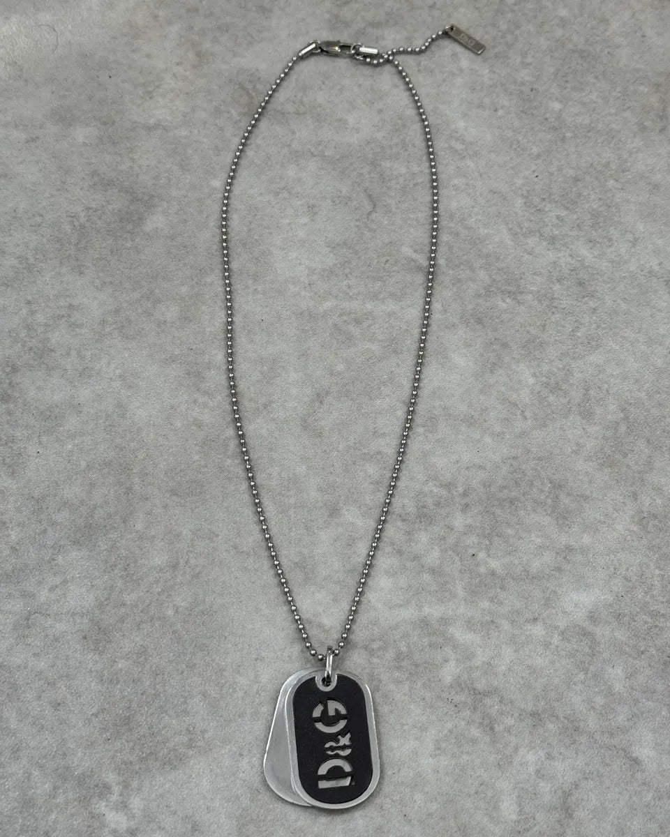 Dolce & Gabbana Double Black Leather & Silver Dogtag Necklace JwPAaWK 0