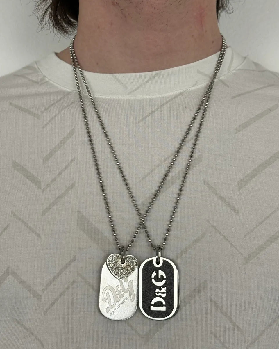 Dolce & Gabbana Double Black Leather & Silver Dogtag Necklace JwPAaWK 1