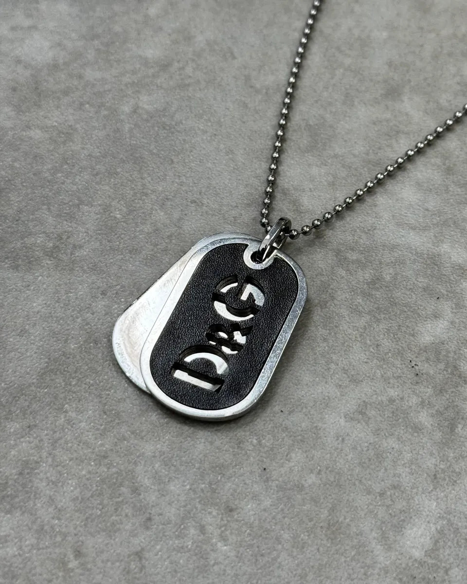 Dolce & Gabbana Double Black Leather & Silver Dogtag Necklace JwPAaWK 2